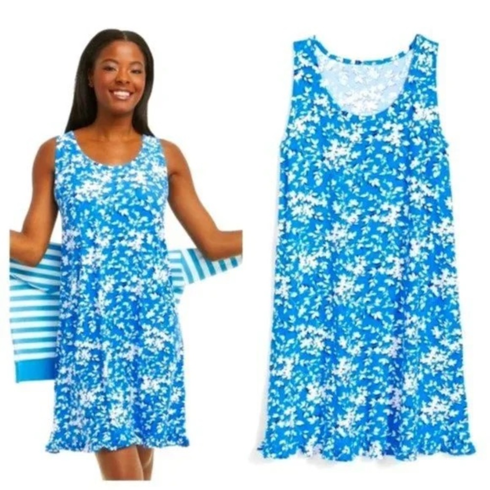 Draper James Blue‎ Shadow Floral Ruffle Nightie Sleep Dress